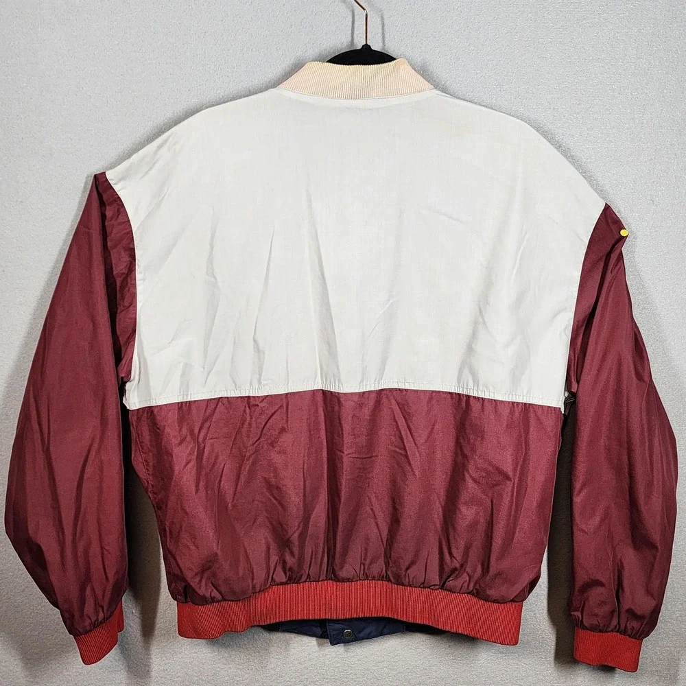Vintage Reversible Bomber Jacket Mens Large Maroon White Blue Colorblock 80s 90s - Picture 3 of 5